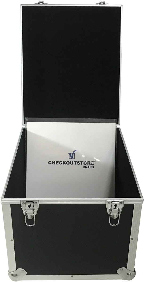 Checkoutstore Black Aluminum 12 LP Vinyl Record Storage Box holds